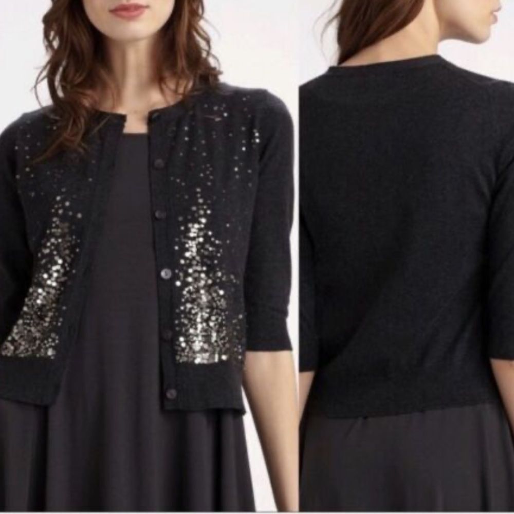New Cotton Cashmere Sequined Cardigan Gray Cardigan Sweater Eileen Fisher